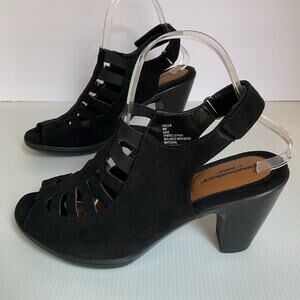 Cloudwalkers Villa Women’s Black Slingback Heeled Sandals Sz 8W Comfort Wide Fit